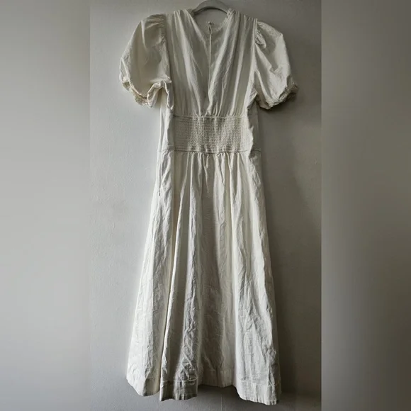 Puff-Sleeve Corset Linen Midi Dress - Picture 6 of 8